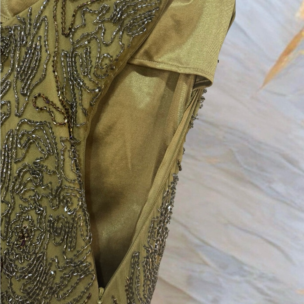 Sue Wong Olive Green Beaded Midi Dress - Picture 5 of 7